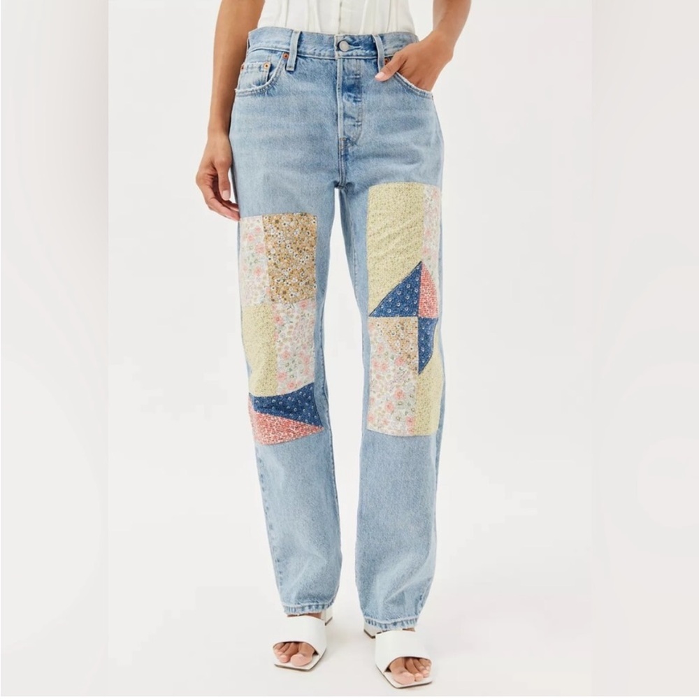 SOLD Levis women's 501 Anniversary Edition Patchwork Jeans Road Tripping Jeans